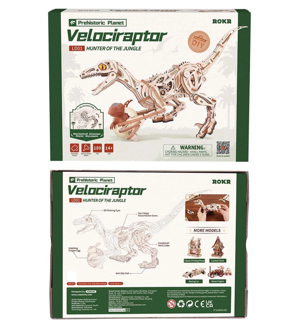 ROKR Velociraptor Wooden Dinosaur 3D Puzzle LD01