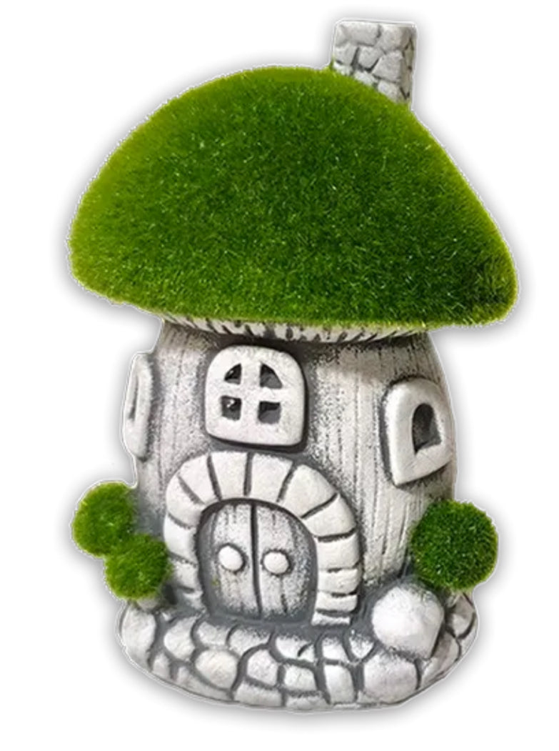 Flocked Mushroom House 13cm