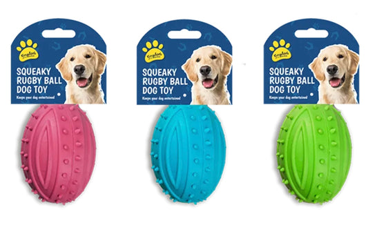 Rubber Squeaky Rugby Ball Dog Toy