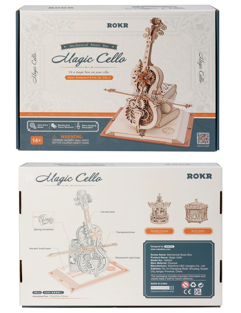 ROKR Magic Cello Mechanical Music Box 3D Wooden Puzzle AMK63