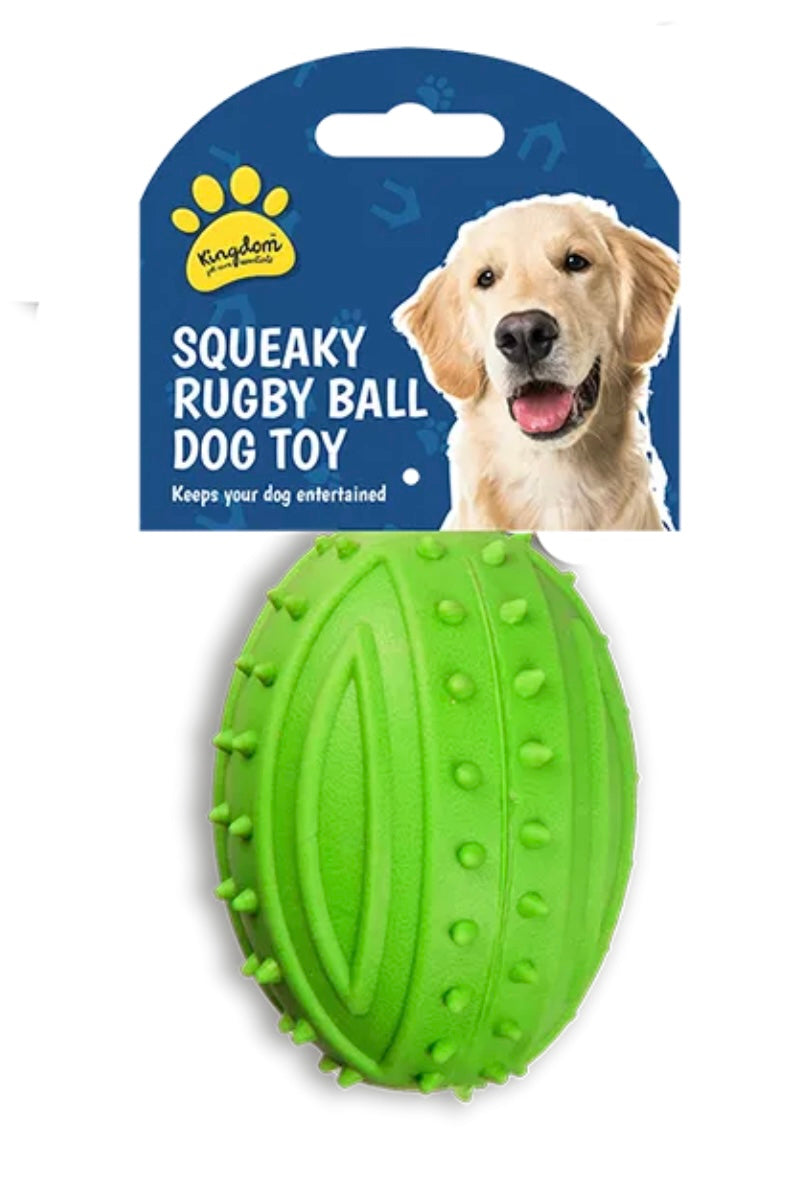 Rubber Squeaky Rugby Ball Dog Toy