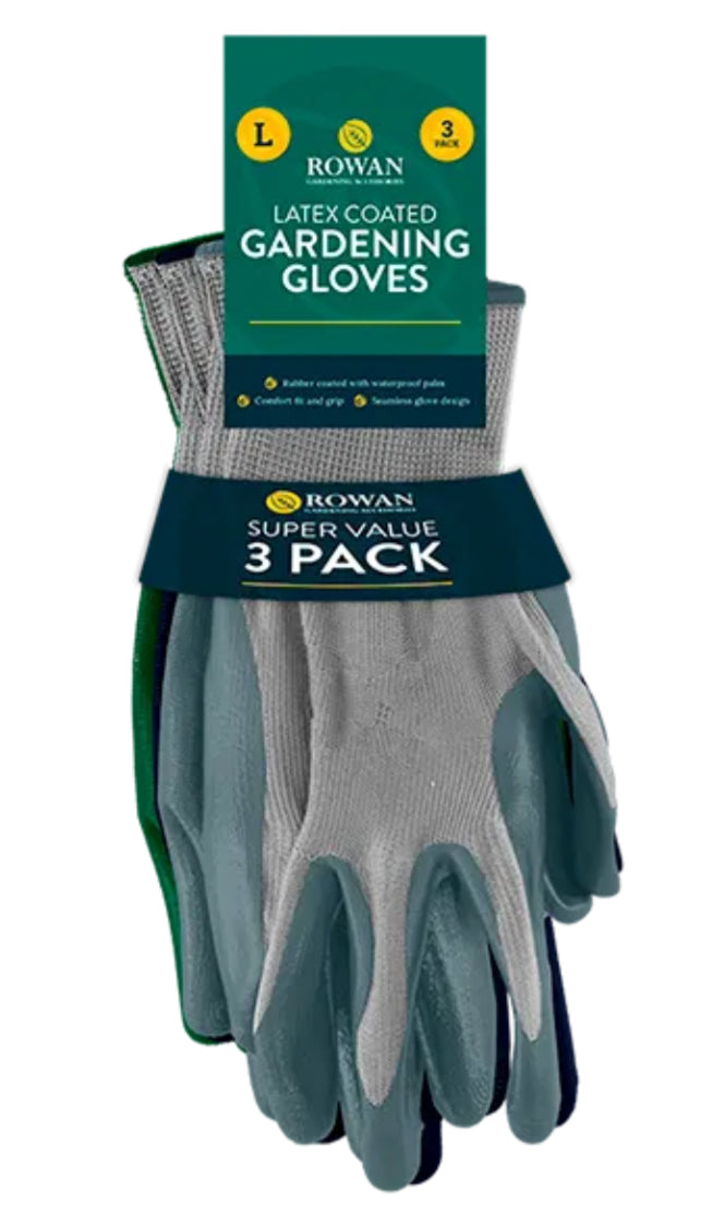 Latex Coated Gardening Gloves 3pk